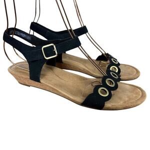 Koolaburra by UGG Leira Black Wedge Sandals Ankle Strap Open Toe Suede Leather 9